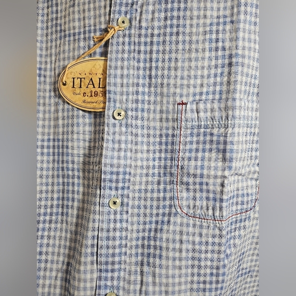 NEW Vintage Italia 1958 Blue White Plaid Paisley Long Sleeve Shirt XL - Picture 6 of 15